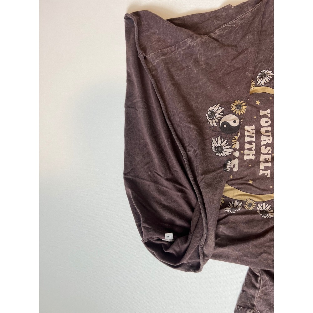 Caution To The Wind Brown Mineral Wash Graphic Crop T-Shirt Medium - Picture 5 of 8